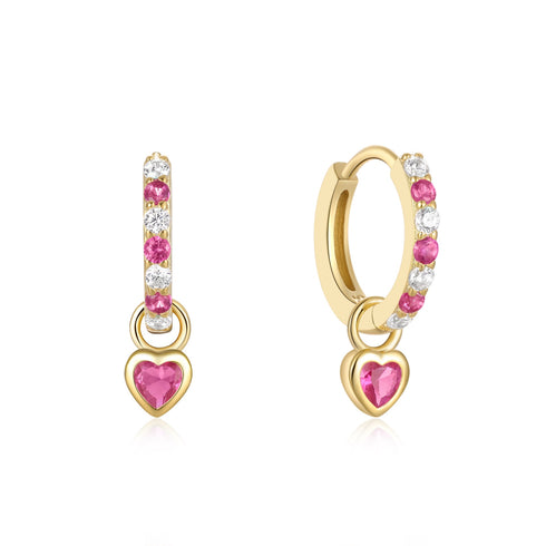 Heart Hoop Earrings with Zircon – Pink, Green, or Rose Red - Zafari Studio Jewelry